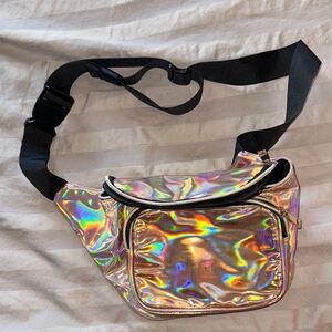 Holographic Iridescent Women’s Waist Bag - Black Strap